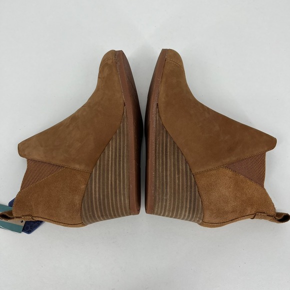 TOMS Women's Kelsey Tan Oiled Nubuck Suede Comfort Ankle Wedge Boots Size 7.5 - Picture 6 of 8